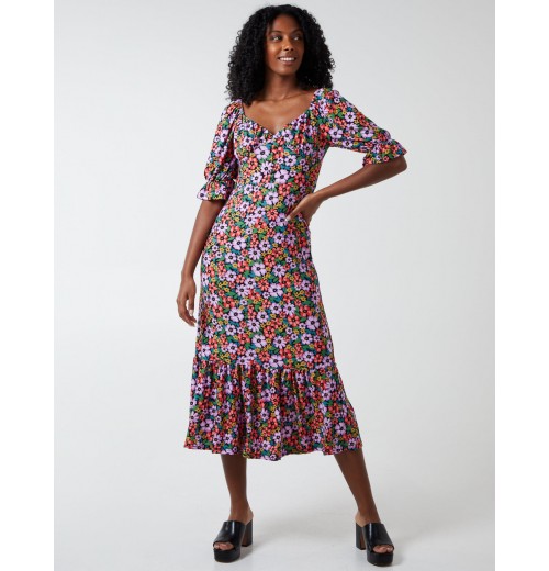 Sweetheart Neckline 3/4 Sleeve Midi Dress Sweetheart Neckline 3/4 Sleeve Midi Dress