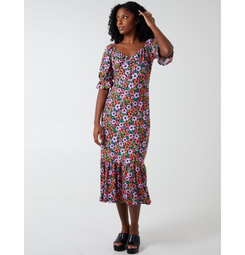 Sweetheart Neckline 3/4 Sleeve Midi Dress Sweetheart Neckline 3/4 Sleeve Midi Dress