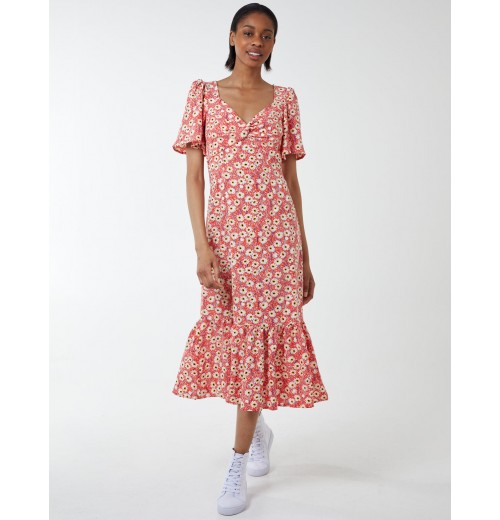 Floral Twist Front Peplum Dress Floral Twist Front Peplum Dress