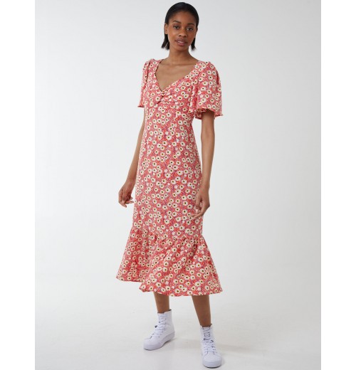 Floral Twist Front Peplum Dress Floral Twist Front Peplum Dress