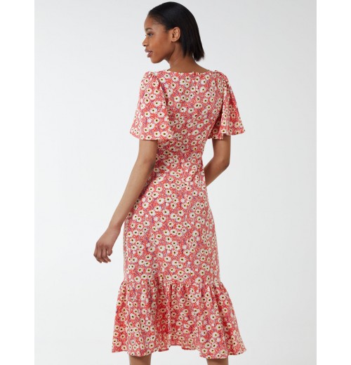 Floral Twist Front Peplum Dress Floral Twist Front Peplum Dress