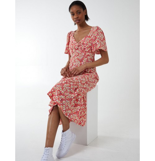 Floral Twist Front Peplum Dress Floral Twist Front Peplum Dress