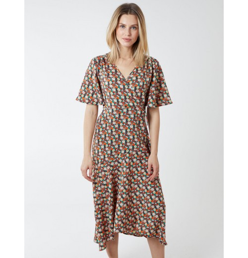 Floral Wrap Midi Dress Floral Wrap Midi Dress