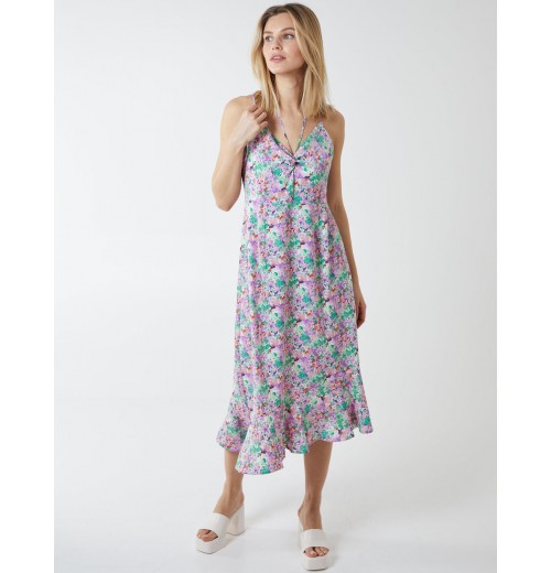 Twist Front Floral Print Midi Dress Twist Front Floral Print Midi Dress