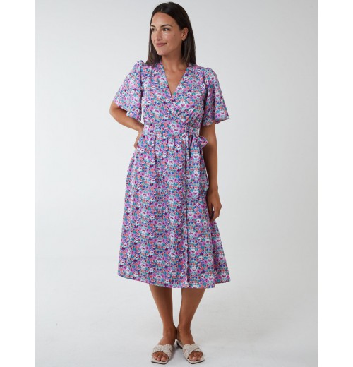 Floral Angel Sleeve Midi Dress Floral Angel Sleeve Midi Dress
