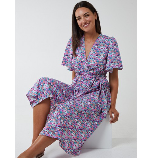 Floral Angel Sleeve Midi Dress Floral Angel Sleeve Midi Dress