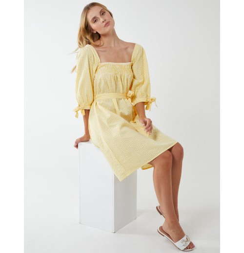 Square Neck Shirred Swing Dress Square Neck Shirred Swing Dress