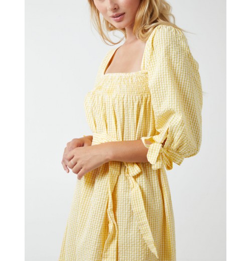 Square Neck Shirred Swing Dress Square Neck Shirred Swing Dress