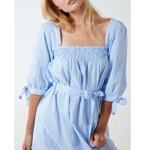 Square Neck Shirred Swing Dress Square Neck Shirred Swing Dress