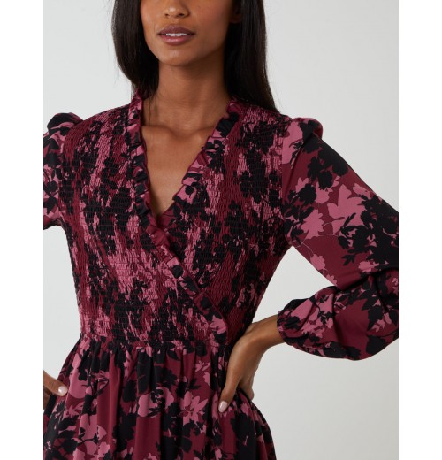 Shirred Bust Wrap Midi Dress Shirred Bust Wrap Midi Dress