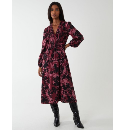 Shirred Bust Wrap Midi Dress Shirred Bust Wrap Midi Dress