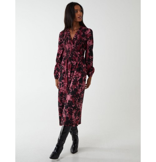 Shirred Bust Wrap Midi Dress Shirred Bust Wrap Midi Dress