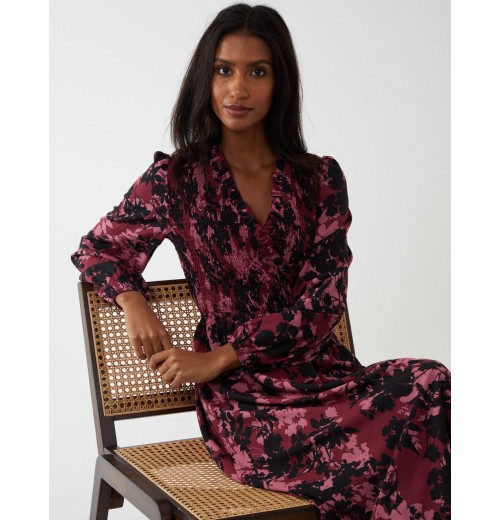 Shirred Bust Wrap Midi Dress Shirred Bust Wrap Midi Dress