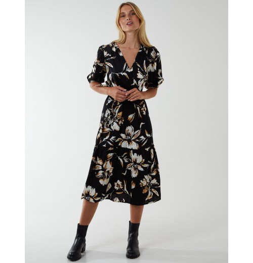 Wrap Front Tier Hem Midi Dress Wrap Front Tier Hem Midi Dress