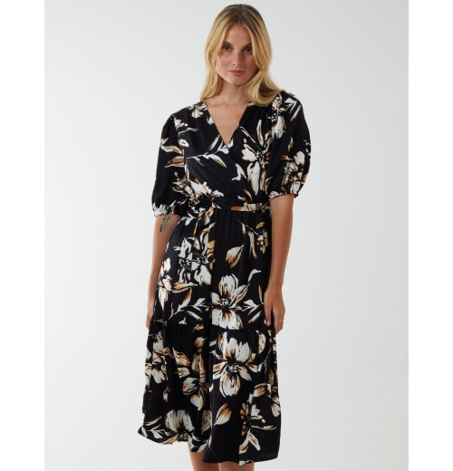 Wrap Front Tier Hem Midi Dress Wrap Front Tier Hem Midi Dress