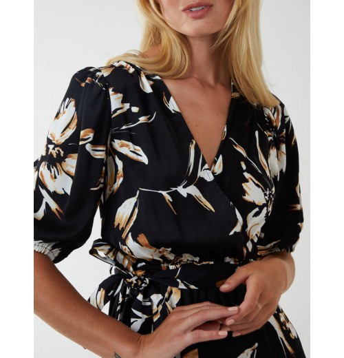 Wrap Front Tier Hem Midi Dress Wrap Front Tier Hem Midi Dress