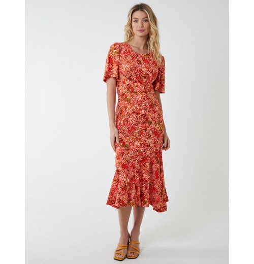 Angel Sleeve Tiered Midi Dress
