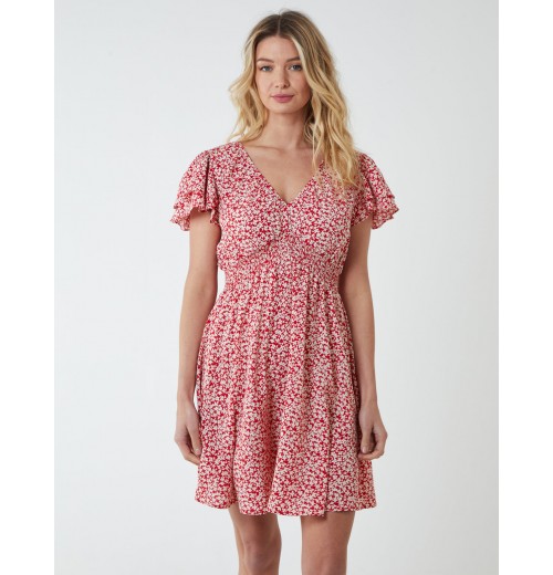 Double Ruffle Empire Shirred Mini Dress Double Ruffle Empire Shirred Mini Dress