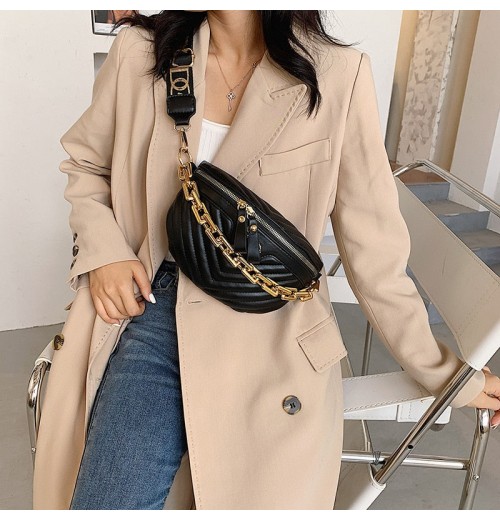 Leather Fanny Pack With Chain Leather Fanny Pack With Chain