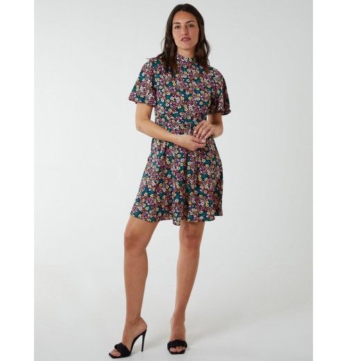Floral Print Angel Sleeve Dress Floral Print Angel Sleeve Dress