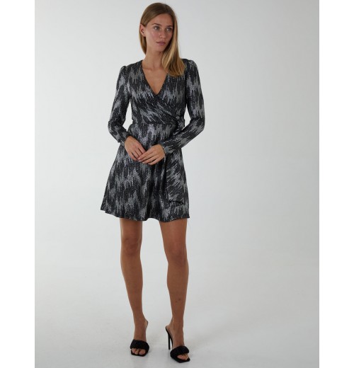 Fixed Wrap Skater Dress With Tie Fixed Wrap Skater Dress With Tie