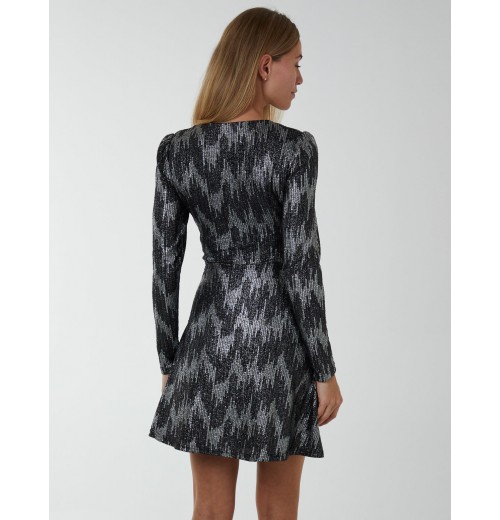 Fixed Wrap Skater Dress With Tie Fixed Wrap Skater Dress With Tie