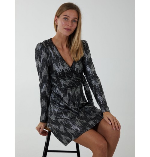 Fixed Wrap Skater Dress With Tie Fixed Wrap Skater Dress With Tie