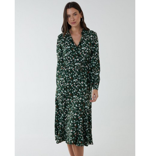 Shirt Midi Dress With Godet Hem Shirt Midi Dress With Godet Hem