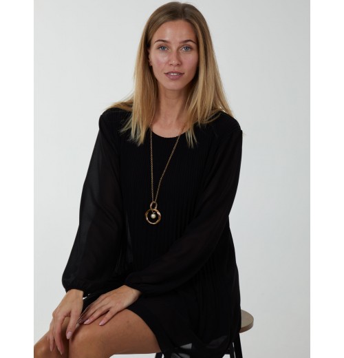 Long Sleeve Pleated Shift Dress Long Sleeve Pleated Shift Dress