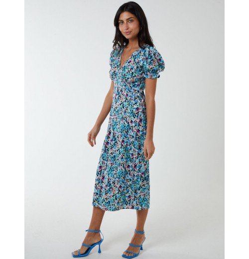 Frill Puff Sleeve Midi Dress Frill Puff Sleeve Midi Dress