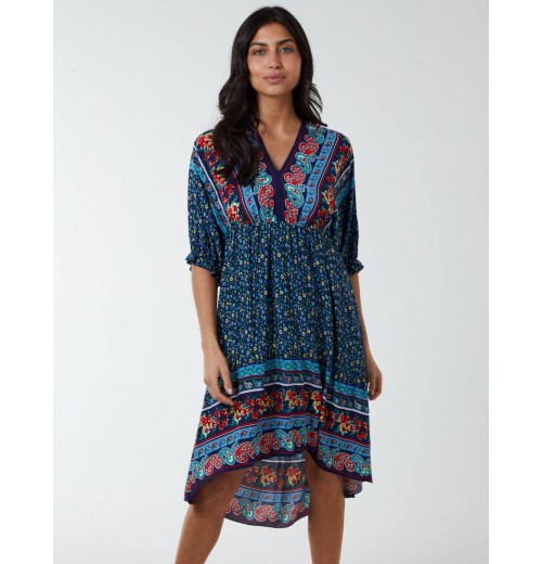 V Neck Batwing High Low Dress V Neck Batwing High Low Dress