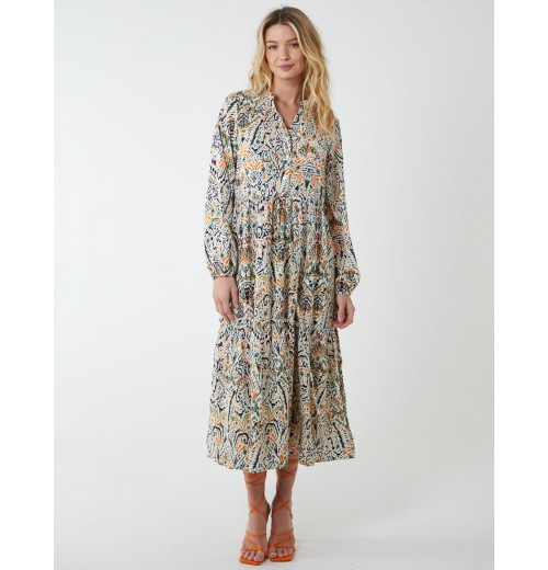 Multi Tiered Aztec Print Midi Dress Multi Tiered Aztec Print Midi Dress