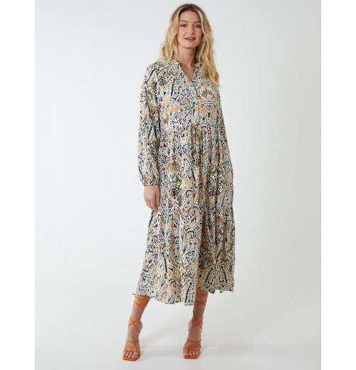 Multi Tiered Aztec Print Midi Dress Multi Tiered Aztec Print Midi Dress