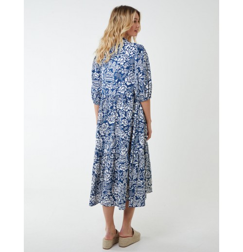 Manderin Collar Trapezed Dress With 3/4 Sleeves Manderin Collar Trapezed Dress With 3/4 Sleeves