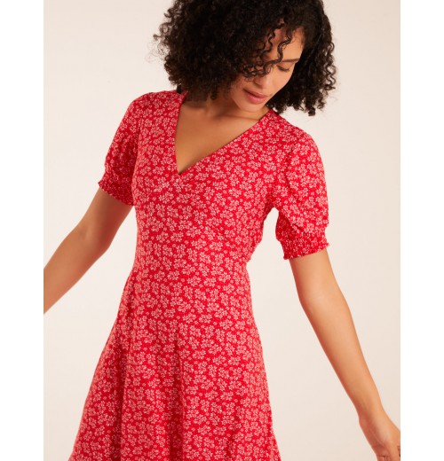 Shirring Cuff Sleeve Tea Dress Shirring Cuff Sleeve Tea Dress