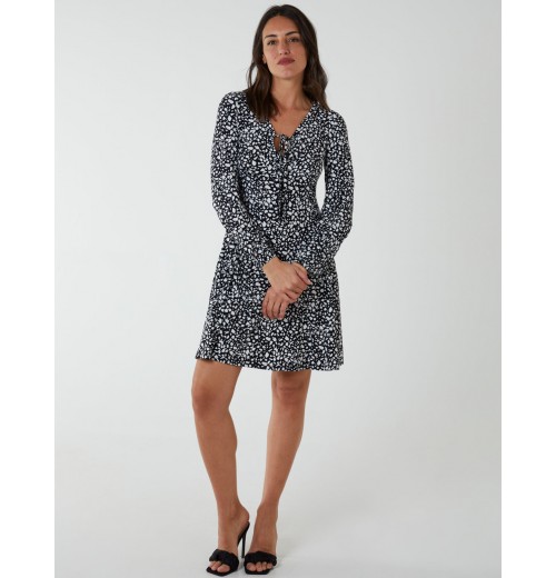 Tie Neck Fit And Flare Mini Dress Tie Neck Fit And Flare Mini Dress